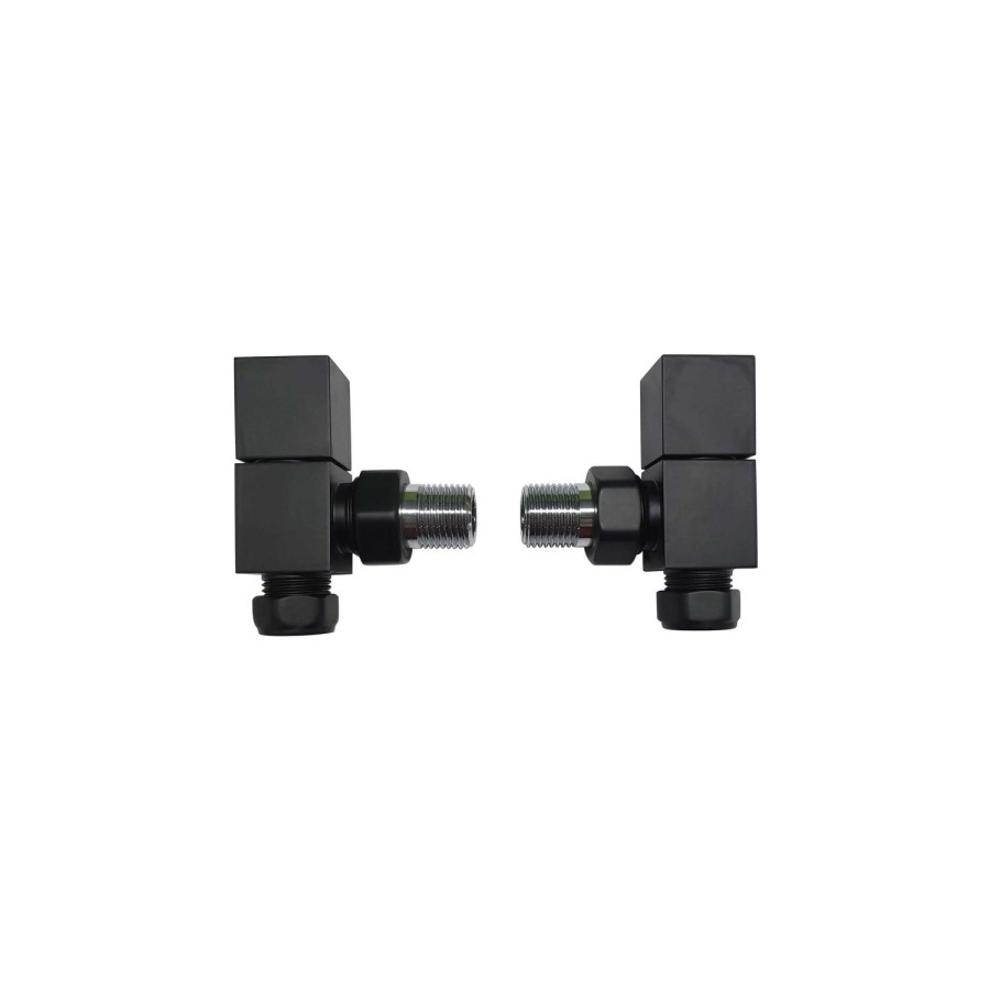 Black Designer Vertical Single Panel Radiator 800 x 440mm with Pipe Kit and Angled Valves - Laguna