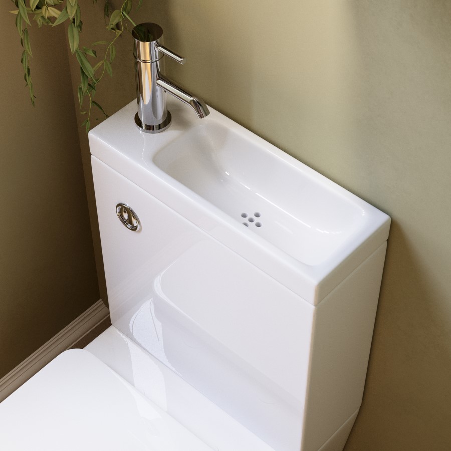 Close Coupled Closed Back Toilet with Sink on Top & Chrome Fittings - Legend