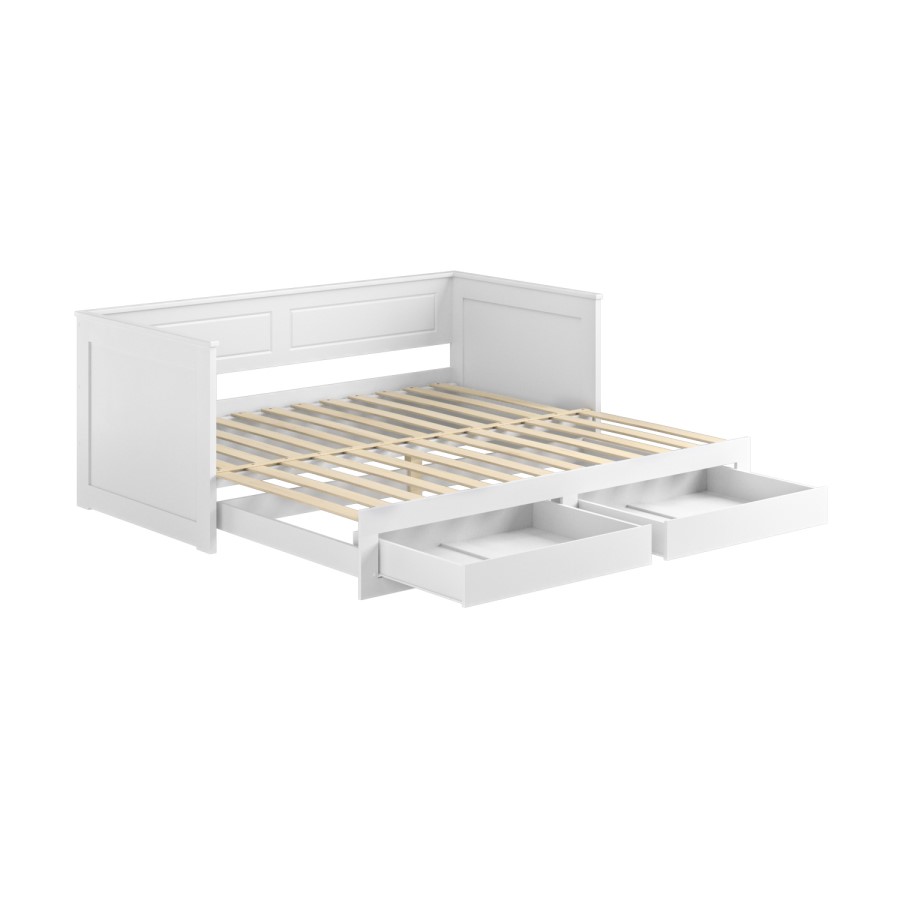 Double Wooden Day Bed with Trundle Storage and 2 Mattresses - Lincoln