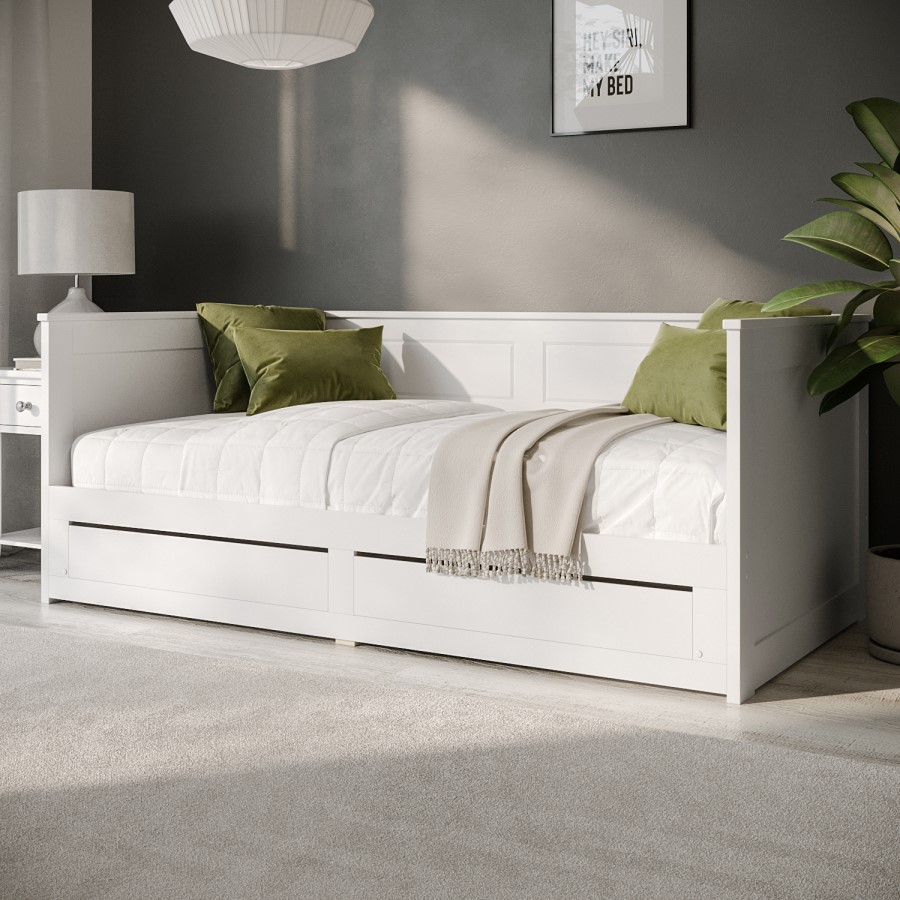 Double Wooden Day Bed with Trundle Storage and 2 Mattresses - Lincoln