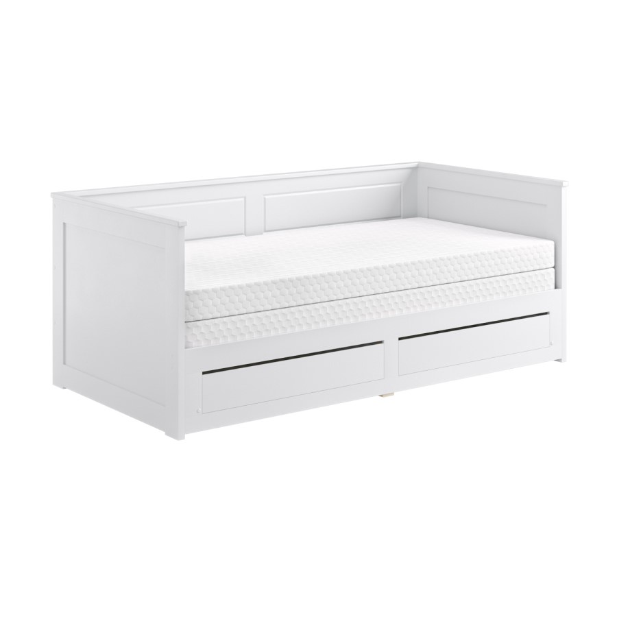 Double Wooden Day Bed with Trundle Storage and 2 Mattresses - Lincoln