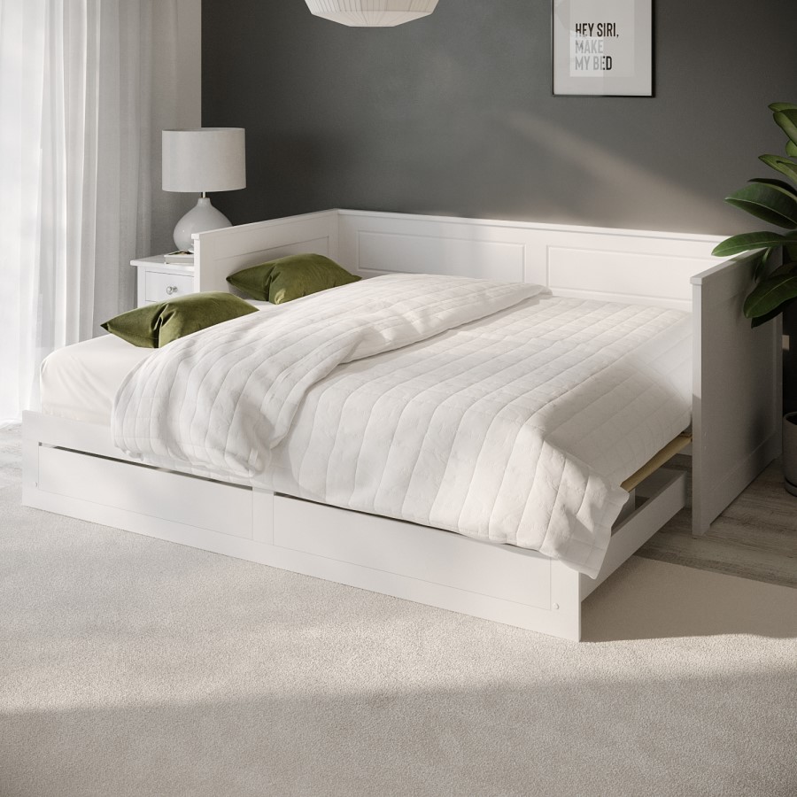 Double Wooden Day Bed with Trundle Storage and 2 Mattresses - Lincoln