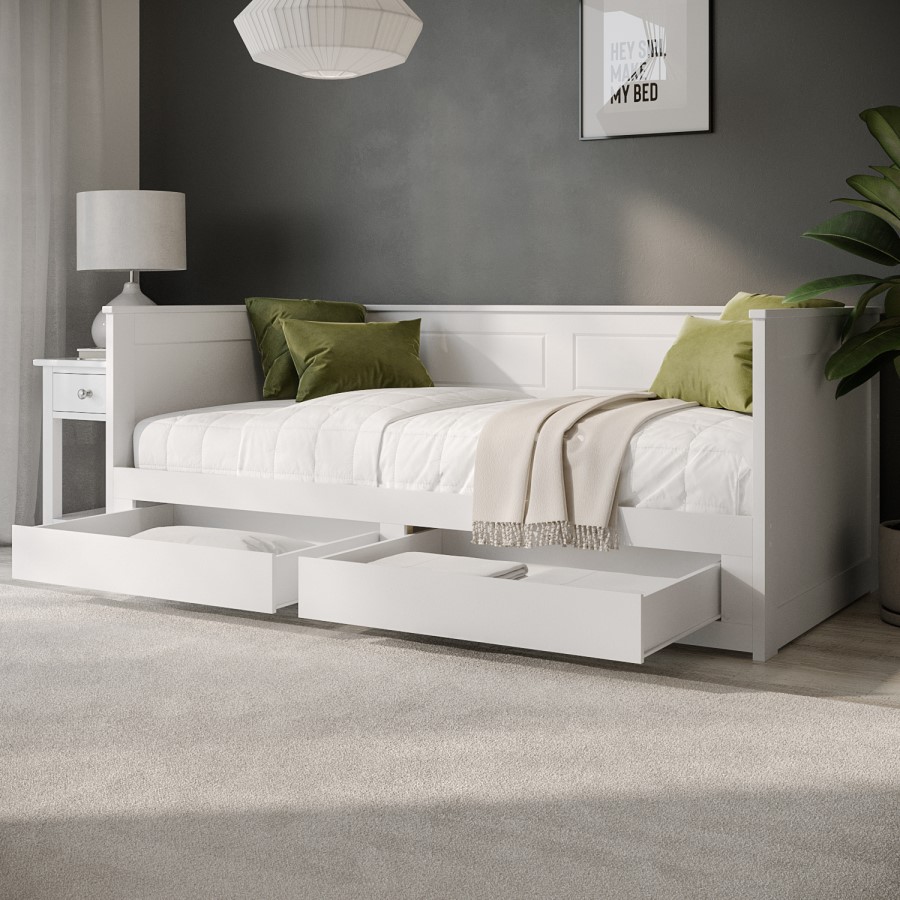 Double Wooden Day Bed with Trundle Storage and 2 Mattresses - Lincoln