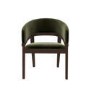 Round Walnut Dining Table Set with 4 Olive Green Velvet Chairs - Seats 4 - Leona