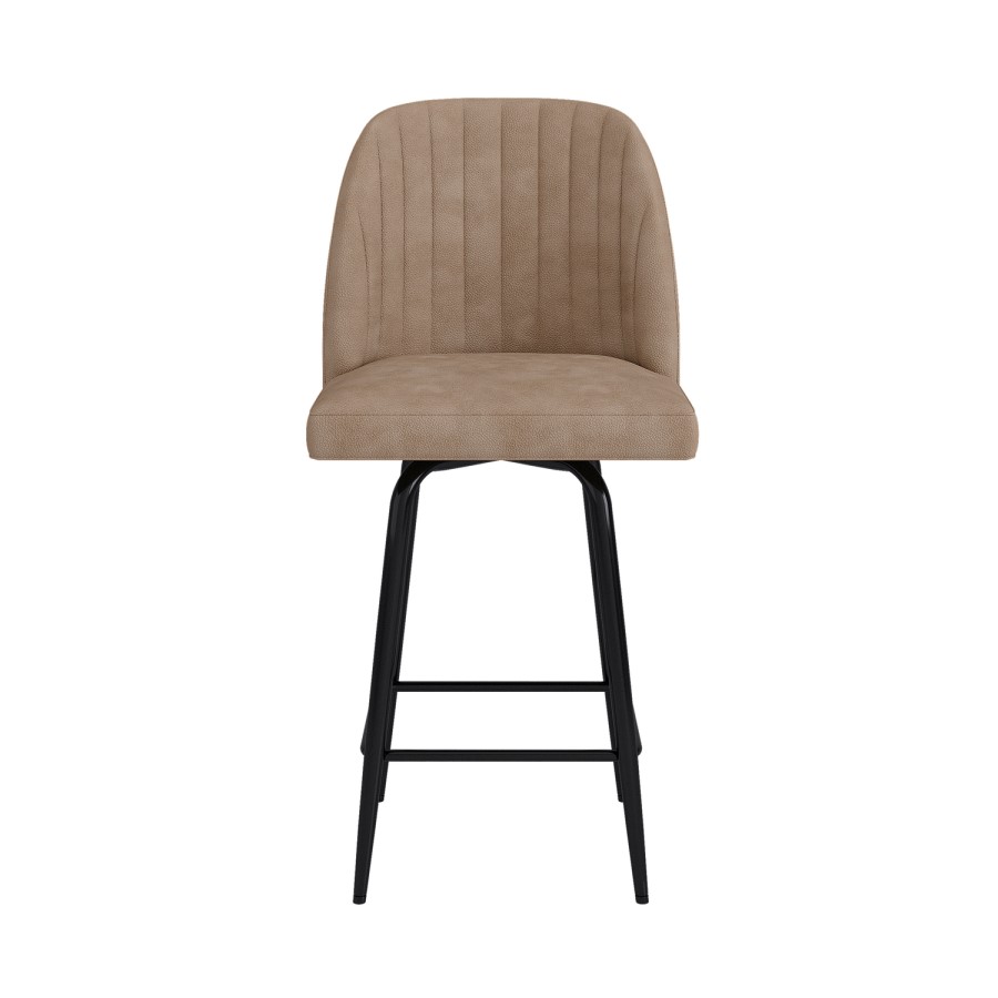 Set of 4 Beige Faux Leather Swivel Kitchen Stools - Logan