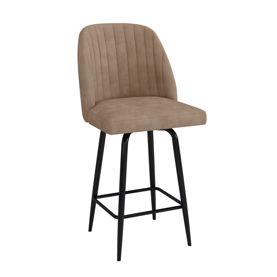 Set of 4 Beige Faux Leather Swivel Kitchen Stools - Logan
