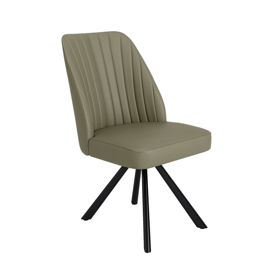 Set of 4 Sage Green Faux Leather Swivel Dining Chairs - Logan