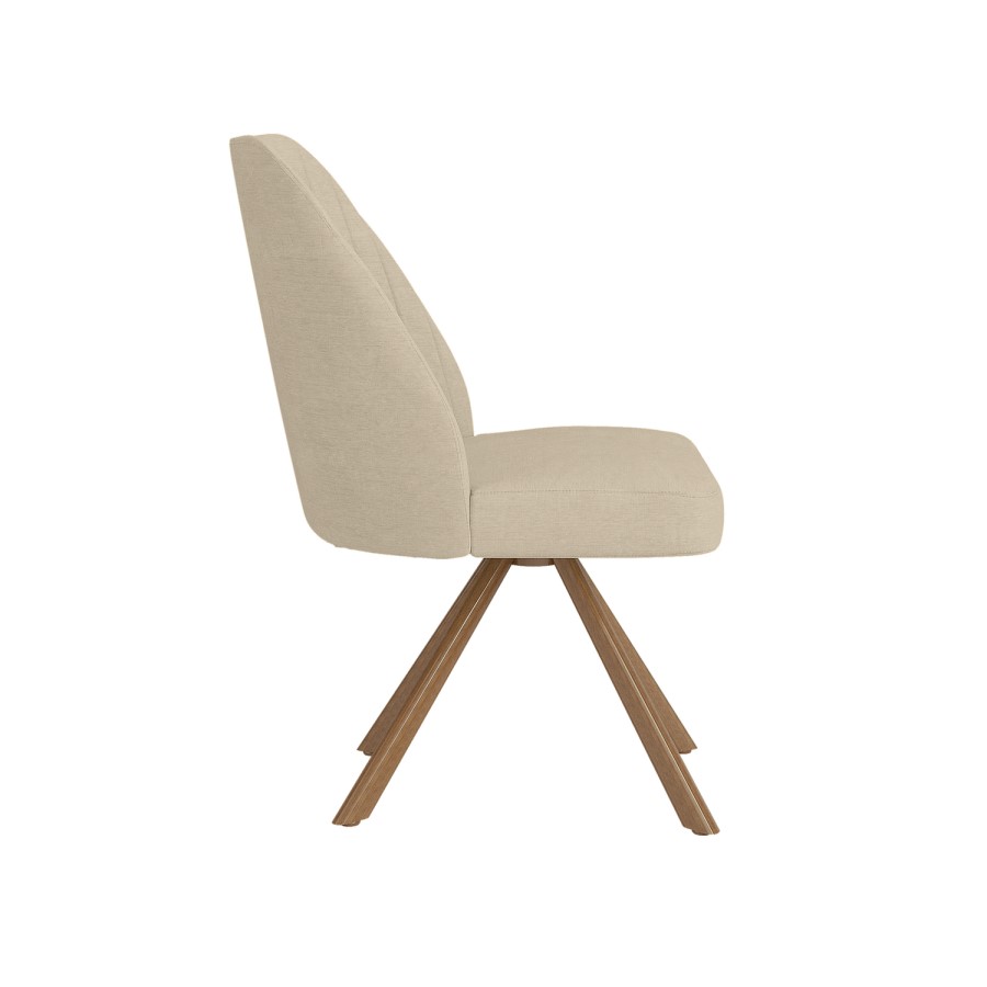 Set of 4 Beige Upholstered Swivel Dining Chairs with Walnut Effect Legs - Logan