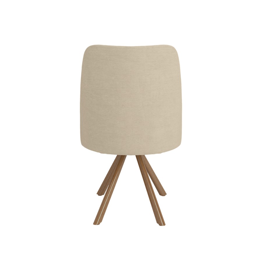 Set of 4 Beige Upholstered Swivel Dining Chairs with Walnut Effect Legs - Logan