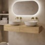 1200mm Oak Wood Effect Wall Hung Double Countertop Vanity Unit with Round Basins - Lugo