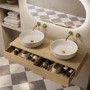 1200mm Oak Wood Effect Wall Hung Double Countertop Vanity Unit with Round Basins - Lugo