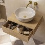 600mm Oak Wood Effect Wall Hung Countertop Vanity Unit with Round Basin - Lugo