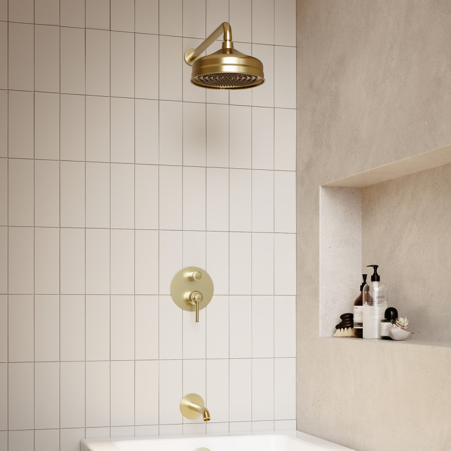 Brushed Brass Traditional 200mm Shower Head & Wall Arm - Lyla