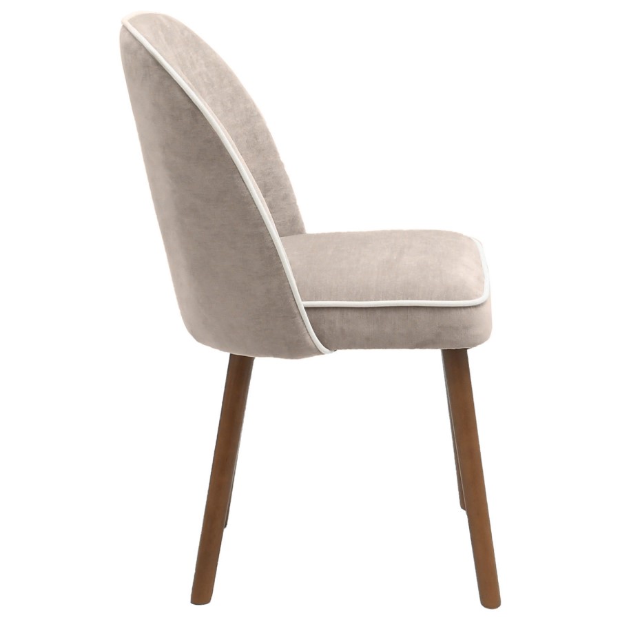 Neutral Ceramic Round Walnut Dining Table Set with 4 Beige Upholstered Chairs - Seats 4 - Malia