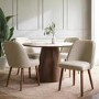 Neutral Ceramic Round Walnut Dining Table Set with 4 Beige Upholstered Chairs - Seats 4 - Malia