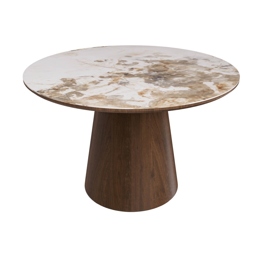 Round Walnut and Marble Effect Pedestal Dining Table - Seats 4 - Malia