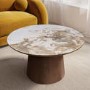 Round Walnut and Neutral Marble Effect Nest of 2 Tables - Malia