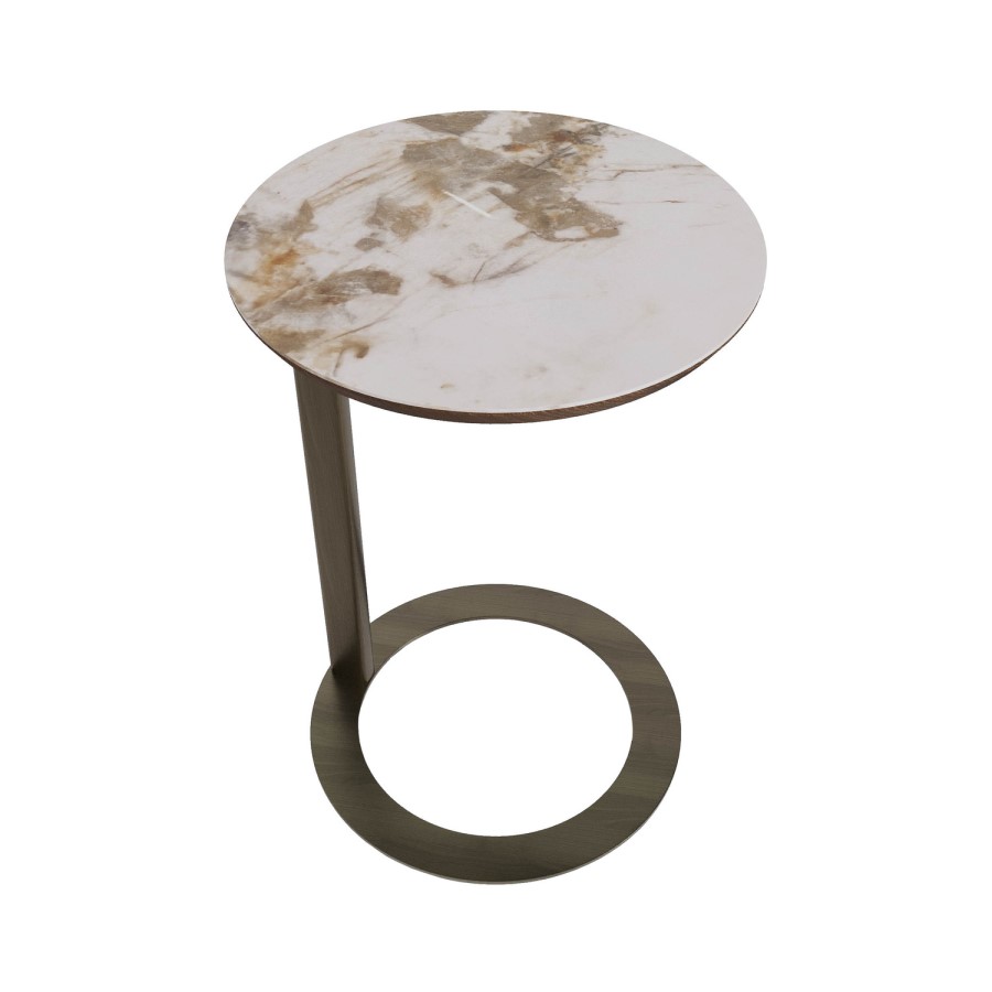 Round Walnut and Neutral Marble Effect Nest of 3 Tables - Malia