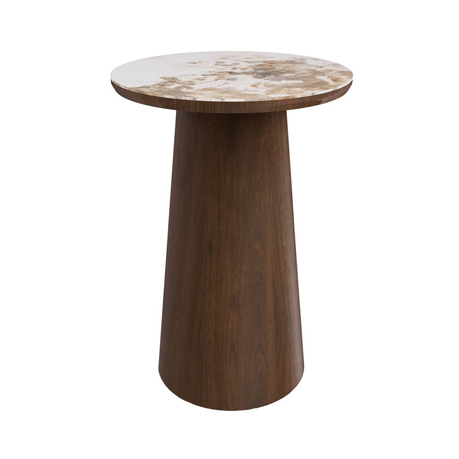Round Walnut and Neutral Marble Effect Nest of 3 Tables - Malia