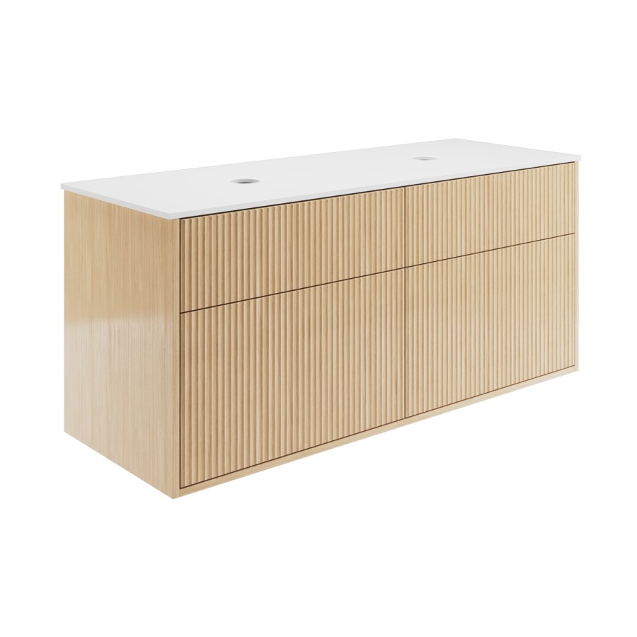 1250mm Wooden Fluted Wall Hung Double Countertop Vanity Unit - Matira