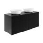 1250mm Black Wooden Fluted Wall Hung Double Countertop Vanity Unit with Basins - Matira