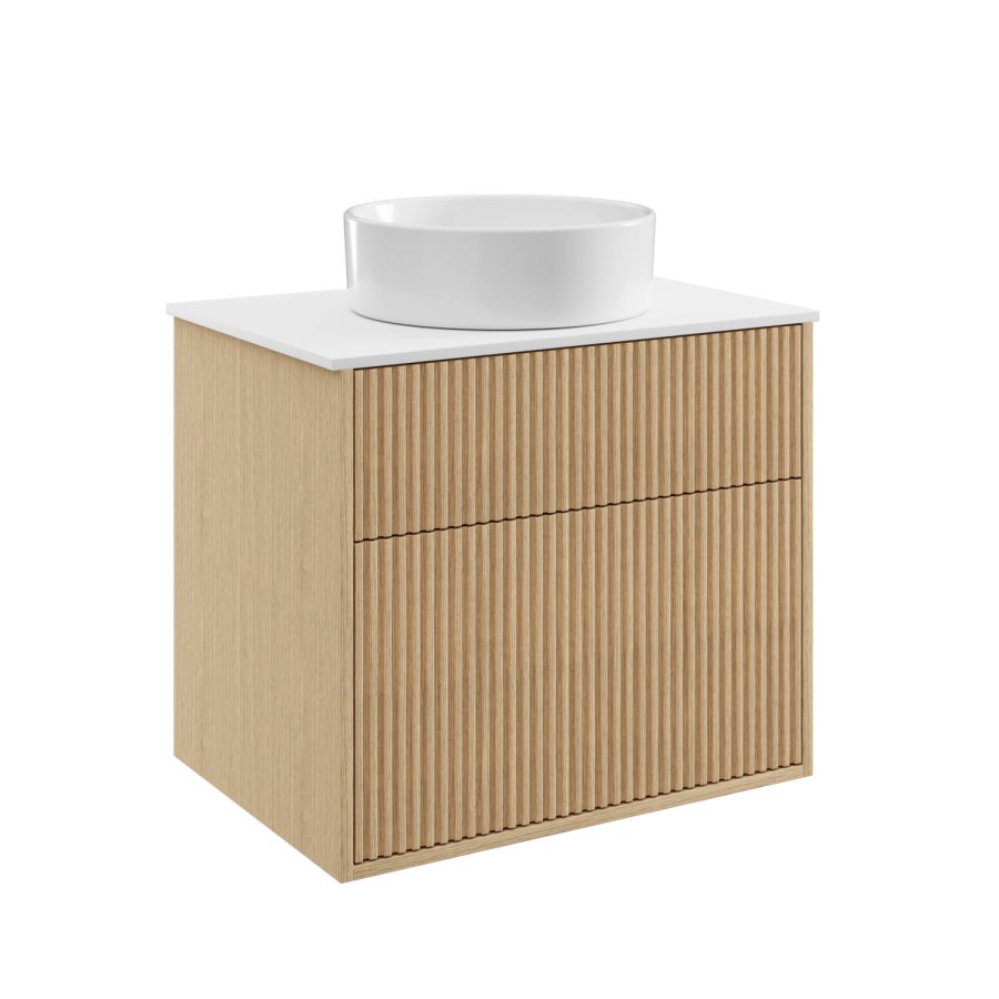 650mm Wooden Fluted Wall Hung Countertop Vanity Unit with Basin - Matira