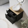 650mm Black Wooden Fluted Wall Hung Countertop Vanity Unit with Basin and Wood Effect Worktop - Matira