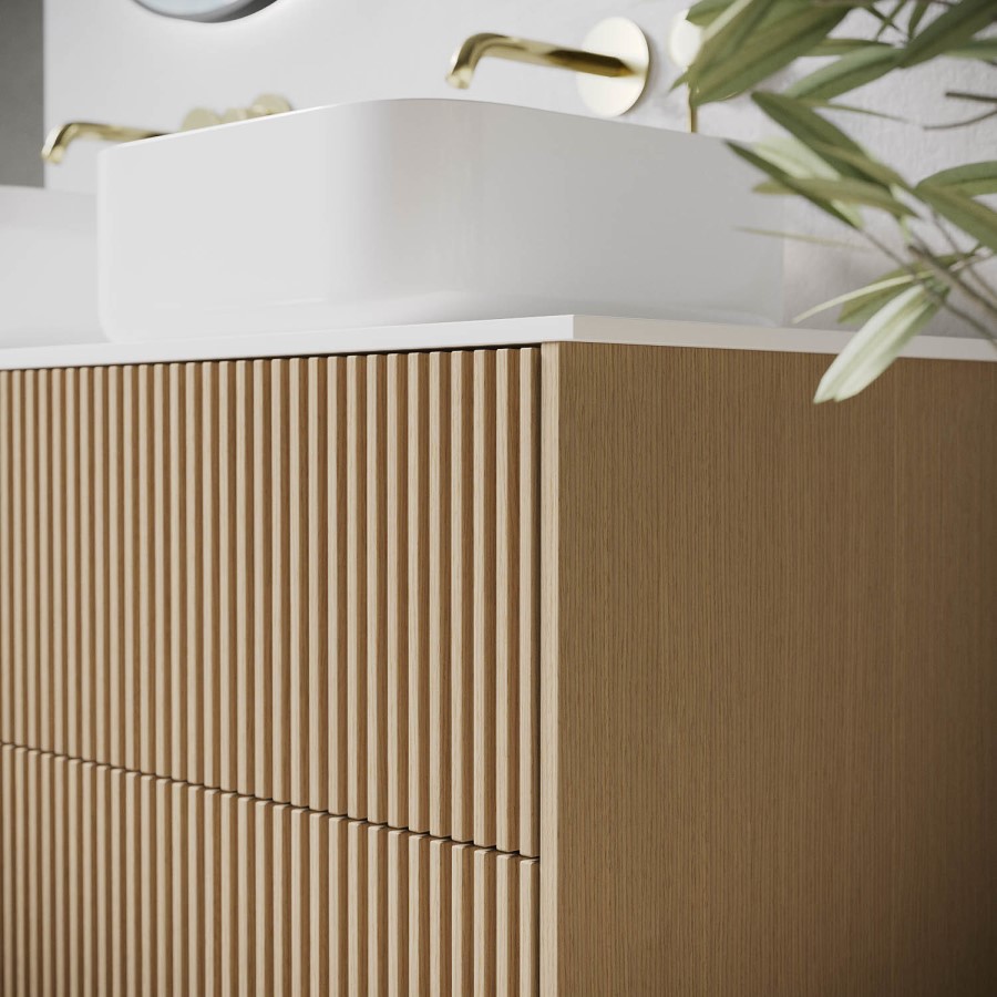 650mm Wooden Fluted Freestanding Countertop Vanity Unit - Matira