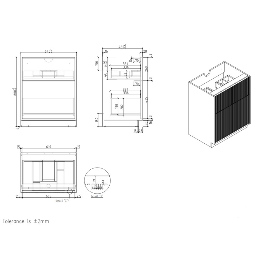 1150mm Wooden Fluted Right Hand Toilet and Sink Unit with Square Toilet and Chrome Fittings - Matira