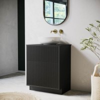 650mm Black Wooden Fluted Freestanding Countertop Vanity Unit with Basin - Matira