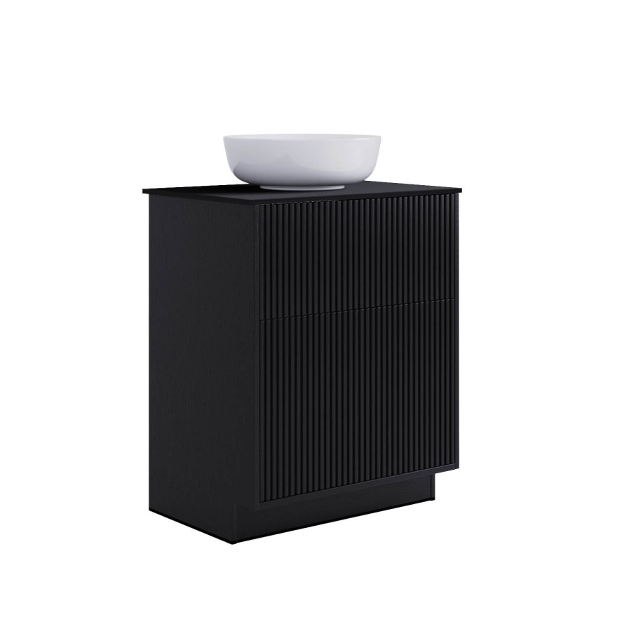 650mm Black Wooden Fluted Freestanding Countertop Vanity Unit with Basin - Matira