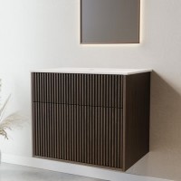 650mm Walnut Wood Effect Fluted Wall Hung Countertop Vanity Unit – Matira