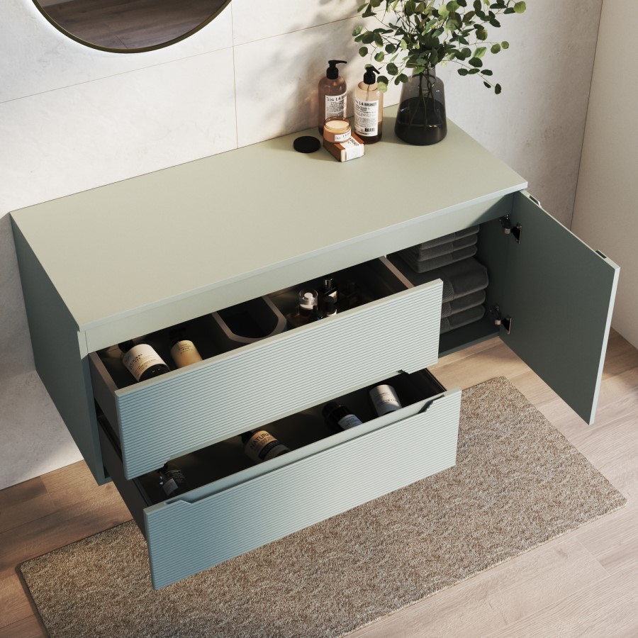 1200mm Green Fluted Wall Hung Countertop Vanity Unit - Melbourne