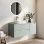 1200mm Green Fluted Wall Hung Countertop Vanity Unit with Round Ceramic Basin - Melbourne