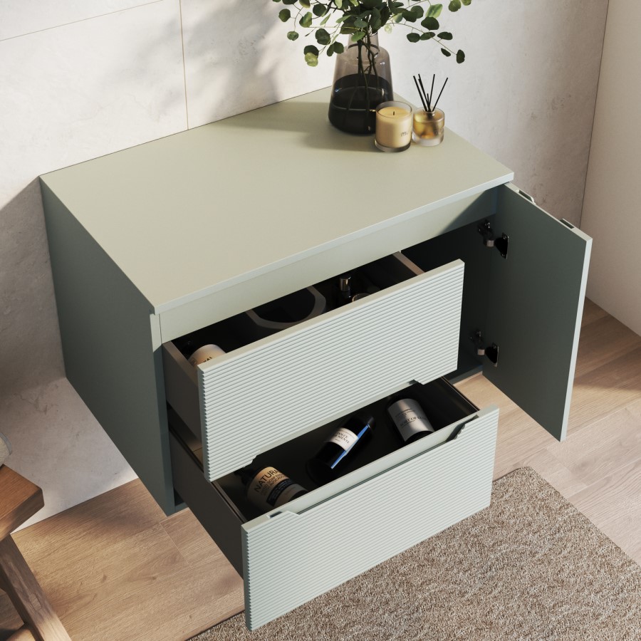 800mm Green Fluted Wall Hung Countertop Vanity Unit - Melbourne