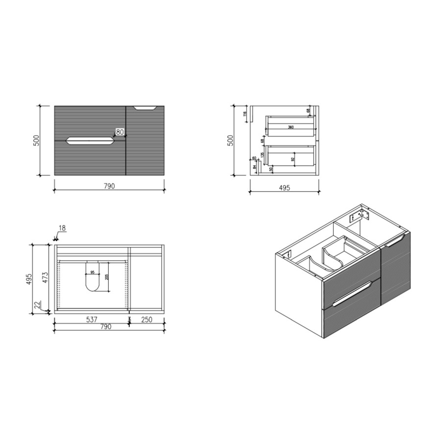 800mm Green Fluted Wall Hung Countertop Vanity Unit - Melbourne