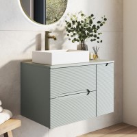 800mm Green Fluted Wall Hung Countertop Vanity Unit with Basin - Melbourne