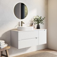 1200mm White Fluted Wall Hung Countertop Vanity Unit with Round Ceramic Basin - Melbourne
