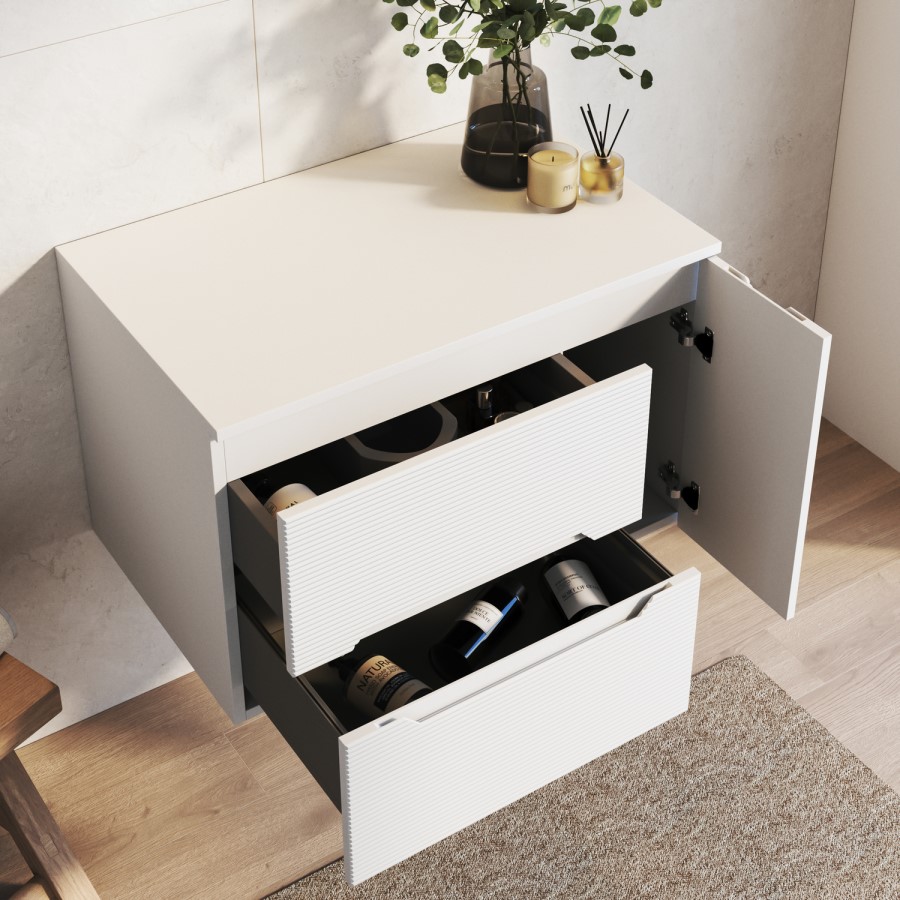 800mm White Fluted Wall Hung Countertop Vanity Unit - Melbourne