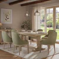 Farmhouse Extending Dining Table Set with 6 Sage Green Velvet Dining Chairs - Madeline