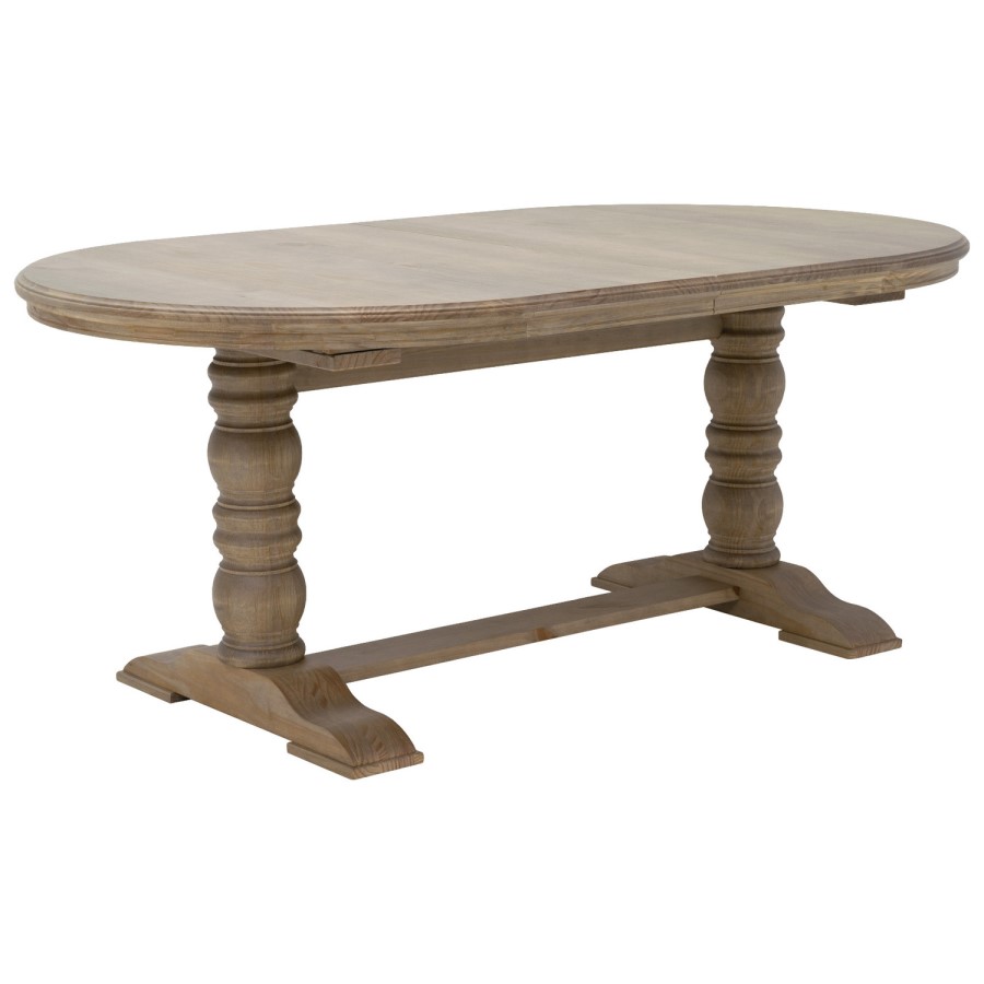 Farmhouse Extending Dining Table Set with 6 Beige Fabric Dining Chairs - Madeline