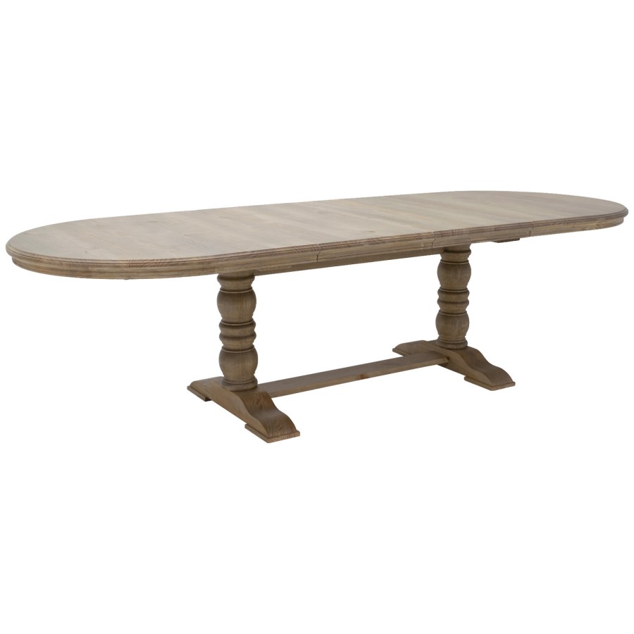 Farmhouse Extending Dining Table Set with 6 Beige Fabric Dining Chairs - Madeline