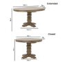 Farmhouse Round Extending Pedestal Dining Table Set with 4 Cream Upholstered Blue Striped Dining Chairs - Seats 4 - Madeline