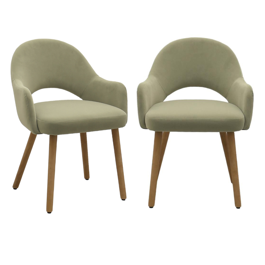 ONLY OPENED - Set of 2 Sage Green Velvet and Oak Dining Chairs - Colbie