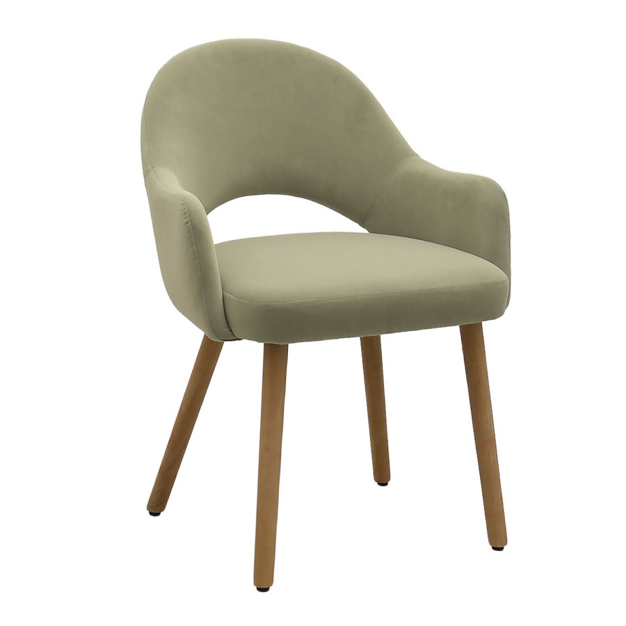 ONLY OPENED - Set of 2 Sage Green Velvet and Oak Dining Chairs - Colbie