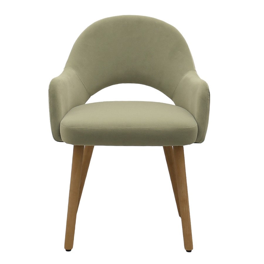 ONLY OPENED - Set of 2 Sage Green Velvet and Oak Dining Chairs - Colbie