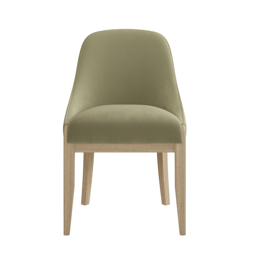 Set of 6 Sage Green Velvet Dining Chairs with Solid Wood Legs - Madeline
