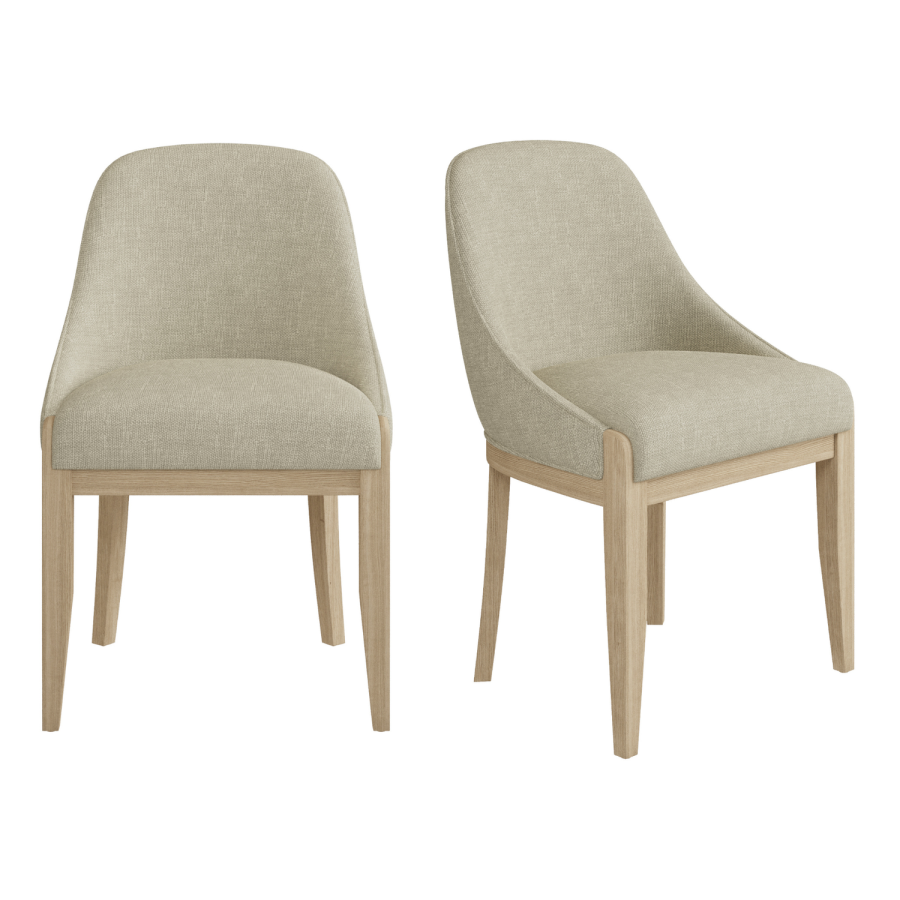 Set of 2 Beige Upholstered Dining Chairs with Solid Wood Legs - Madeline