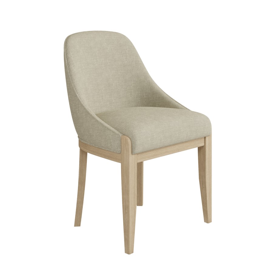 Beige Upholstered Dining Chair with Solid Wood Legs - Madeline