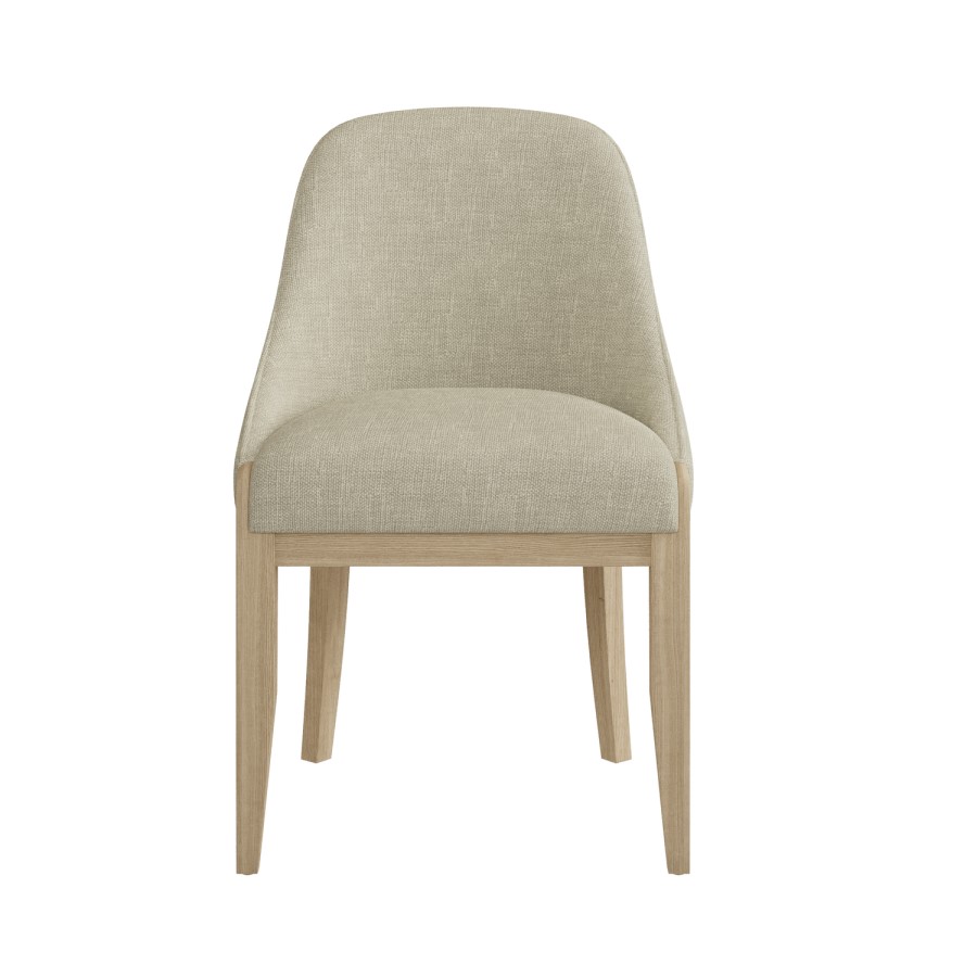 Beige Upholstered Dining Chair with Solid Wood Legs - Madeline